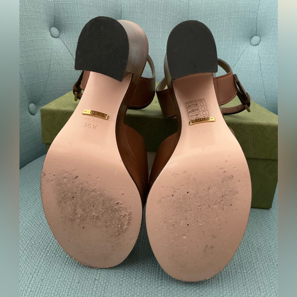 GUCCI Women 36.5 Interlocking GG Cutout Brown Platform Sandals 💯 Authentic - Picture 6 of 14
